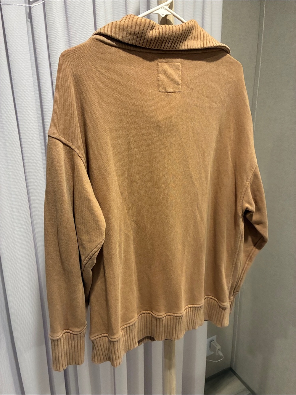 aerie Zip-Up Pullover in Camel Brown - Picture 2 of 3